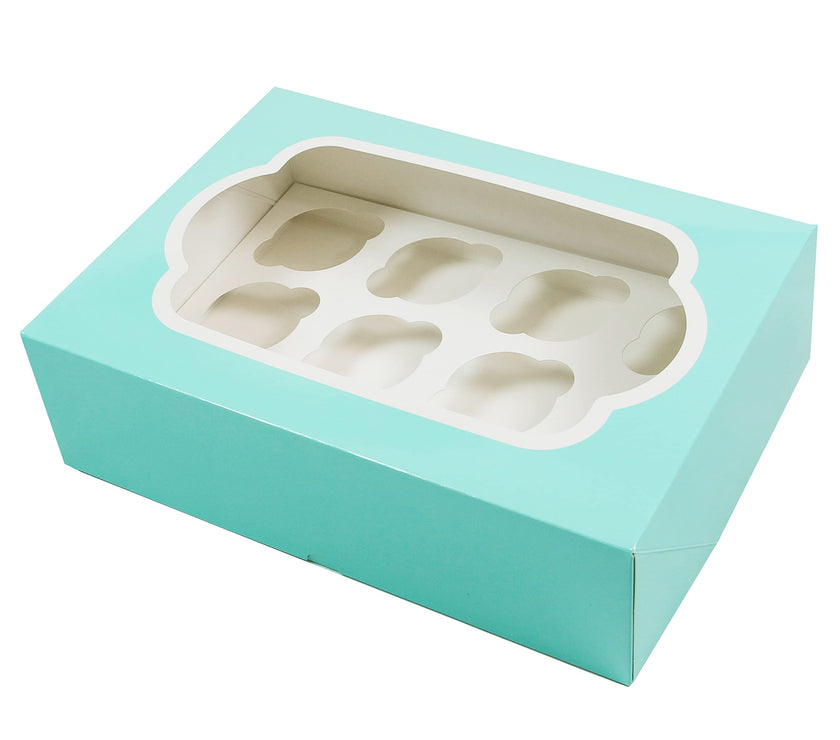 Global Sugar Art Quarter Sheet Cake & Cupcake Box with Window and Cupcake Insert, Auto-Popup, 14 x 10 x 4 Inches, 5 Count