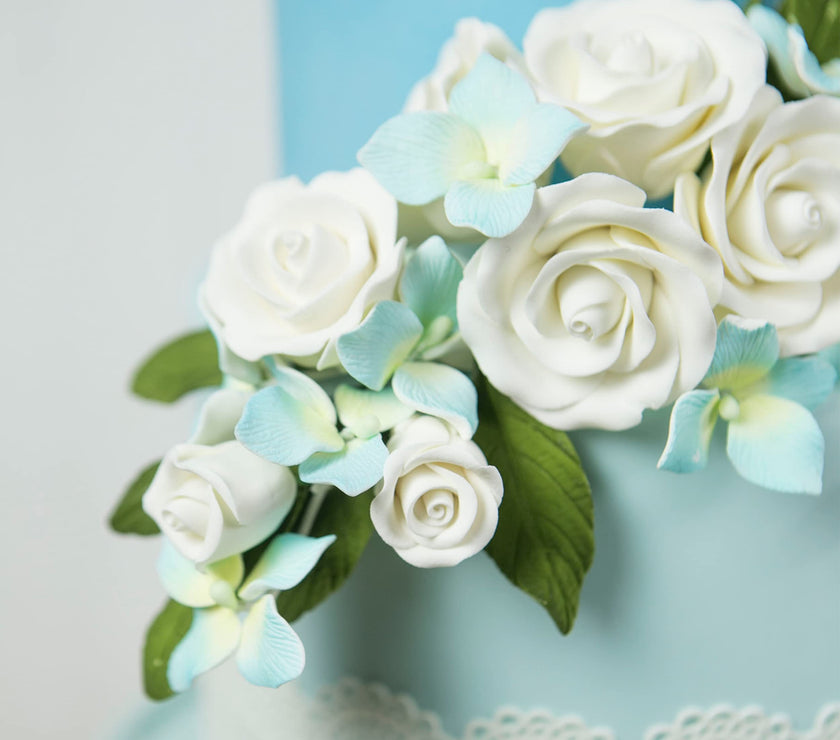 Classic Tea Rose Sugar Cake Flowers, by Global Sugar Art, Wired, White, Small
