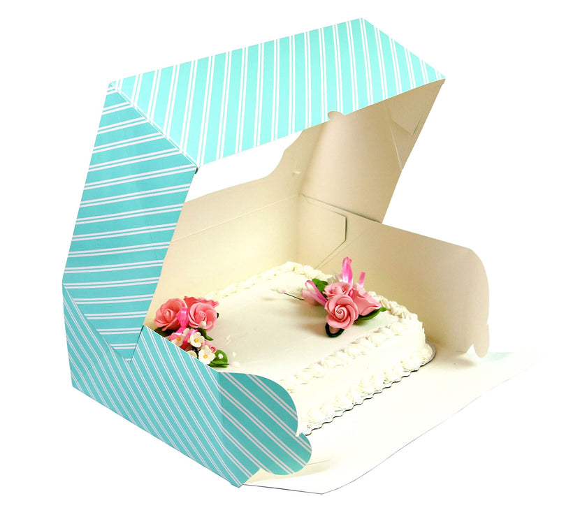 Global Sugar Art Quarter Sheet Cake Box with Window, Auto Popup, 14 x 10 x 4 Inches