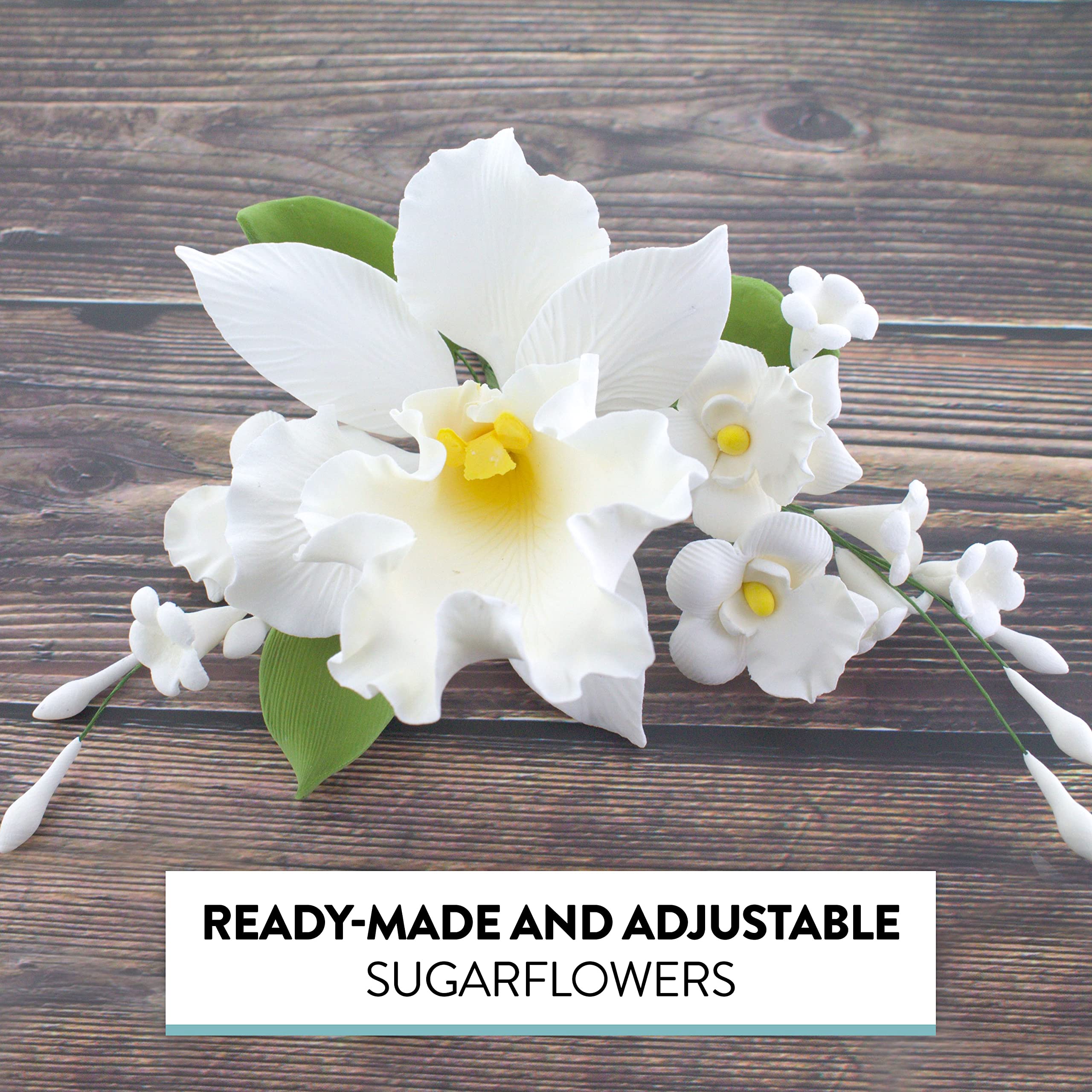 Orchid Sugar Cake Flower Sprays, White Cattleya Arched Orchid Spray, by Global Sugar Art