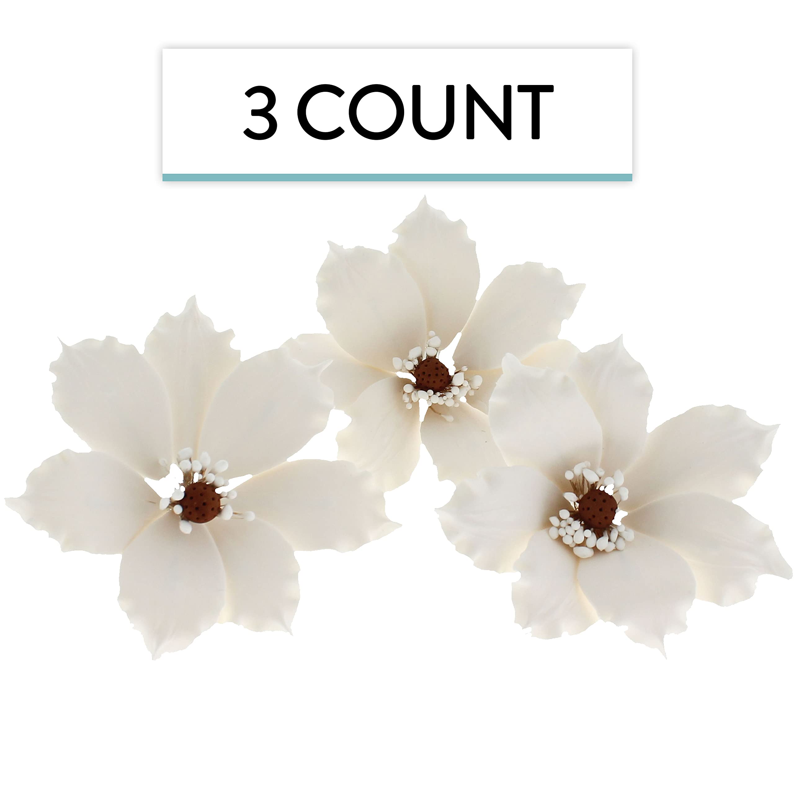 Clematis Gum Paste Sugar Cake Flowers by Global Sugar Art, White, 3 Count