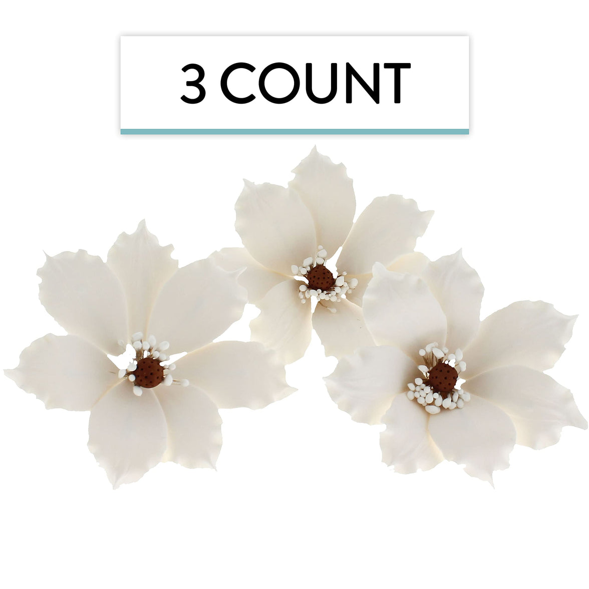 Clematis Gum Paste Sugar Cake Flowers by Global Sugar Art, White, 3 Count