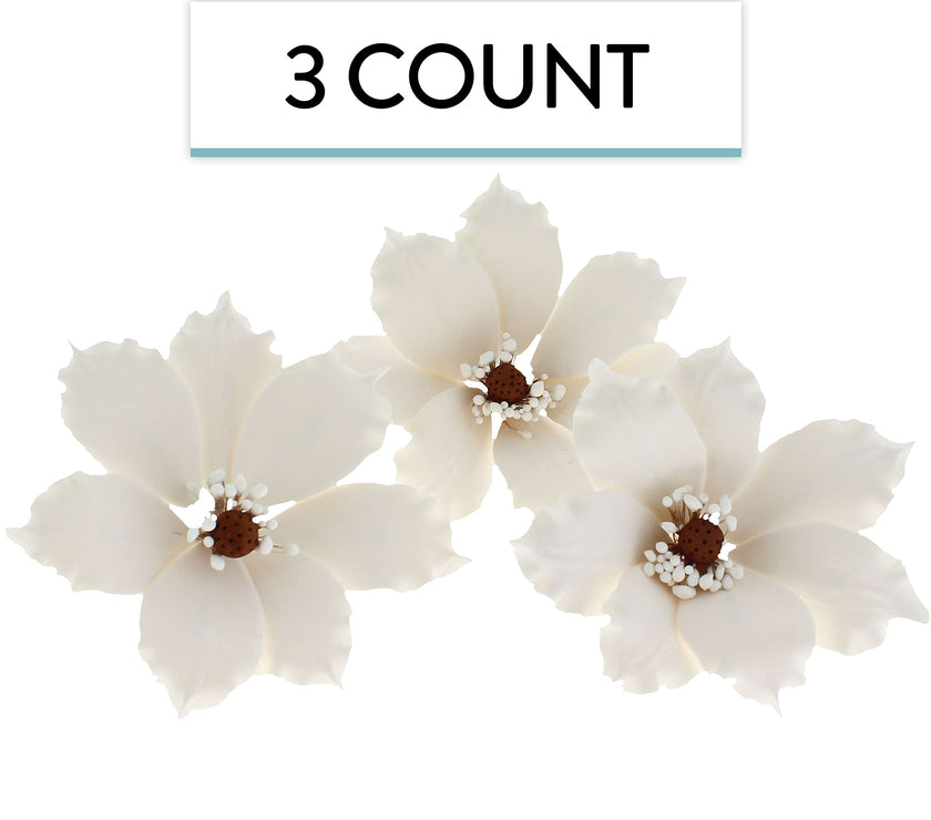 Clematis Gum Paste Sugar Cake Flowers by Global Sugar Art, White, 3 Count