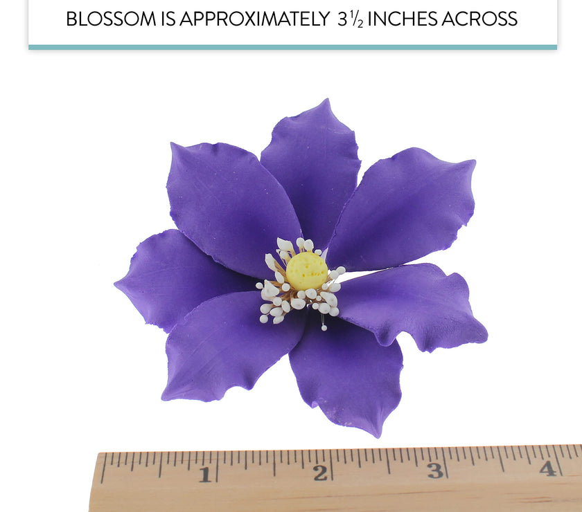 Clematis Gum Paste Sugar Cake Flowers by Global Sugar Art, Purple, 9 Count
