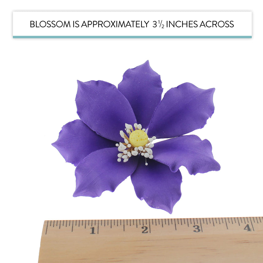 Clematis Gum Paste Sugar Cake Flowers by Global Sugar Art, Purple, 9 Count