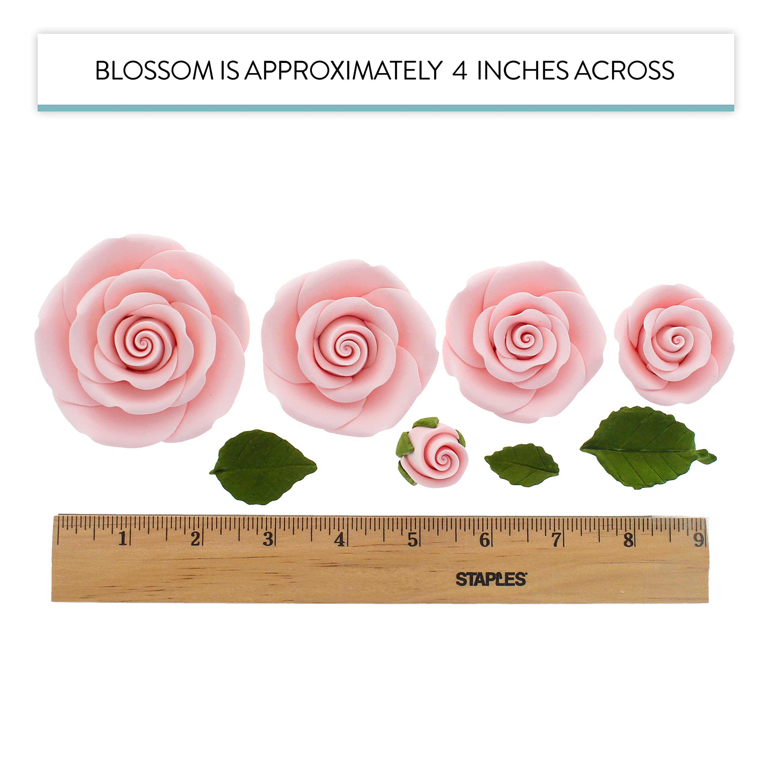 Exquisite Rose & Leaf Kit, Sugar Cake Flowers by Global Sugar Art, Pink Roses with Leaves, 15-Piece Set