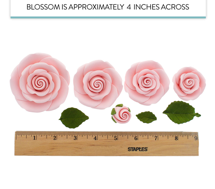 Exquisite Rose & Leaf Kit, Sugar Cake Flowers by Global Sugar Art, Pink Roses with Leaves, 15-Piece Set