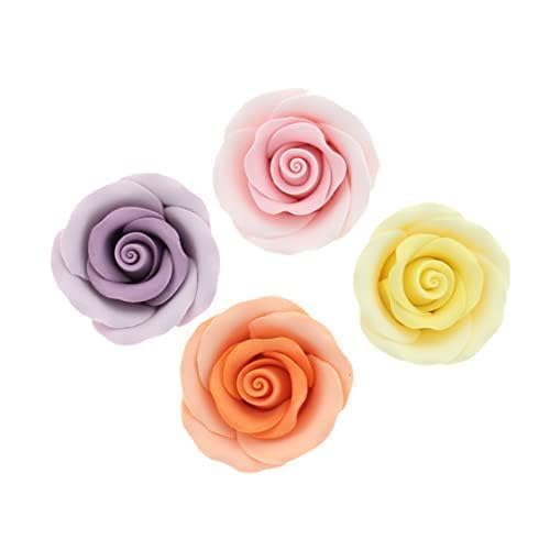 Premium Roses for Decorating Cakes and Cupcakes, by Global Sugar Art, Medium, Lavender Pink Yellow Peach