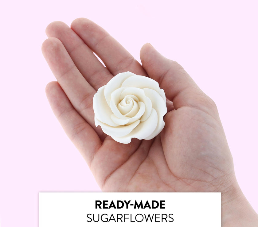 Rebecca Roses, Gum Paste Flowers for Cakes, by Global Sugar Art, White, Medium