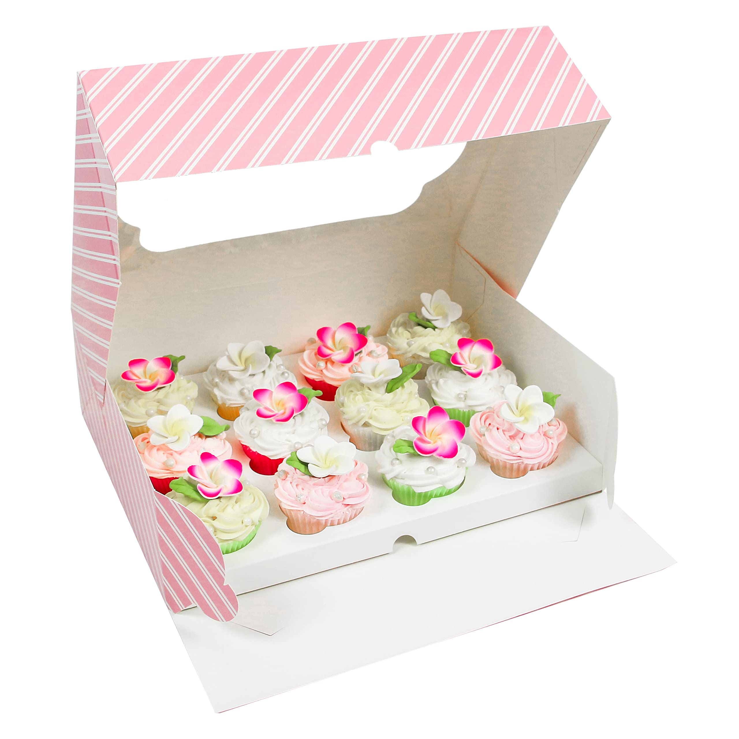 Global Sugar Art Quarter Sheet Cake & Cupcake Box with Window and Cupcake Insert, Auto-Popup, 14 x 10 x 4 Inches, 5 Count