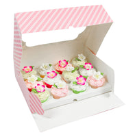 Global Sugar Art Quarter Sheet Cake & Cupcake Box with Window and Cupcake Insert, Auto-Popup, 14 x 10 x 4 Inches, 5 Count