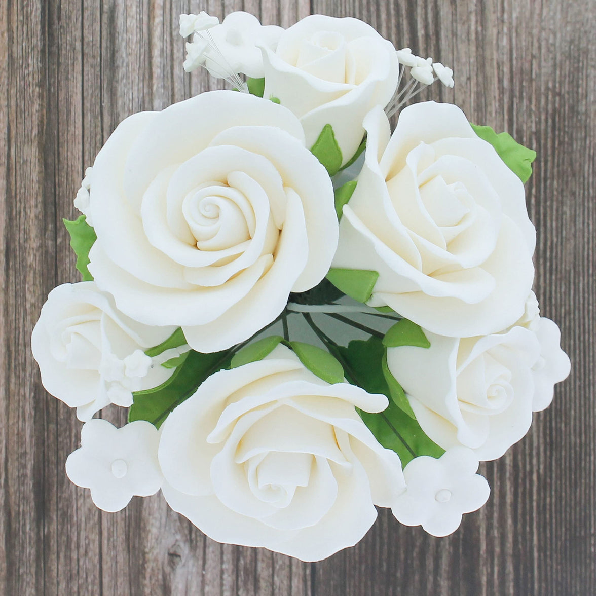 Rose Bouquet Cake Decoration, Elegant Garden Rose Cake Topper, by Global Sugar Art, White