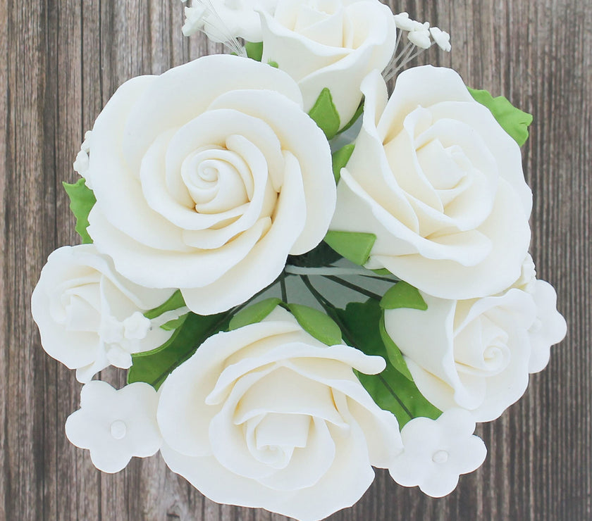Rose Bouquet Cake Decoration, Elegant Garden Rose Cake Topper, by Global Sugar Art, White