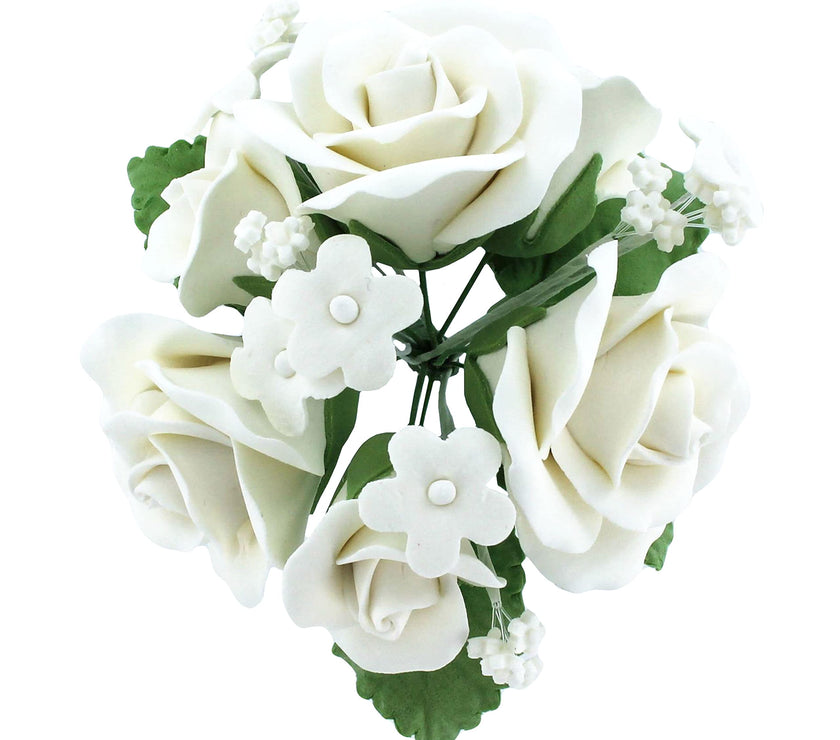 Rose Bouquet Cake Decoration, Elegant Garden Rose Cake Topper, by Global Sugar Art, White