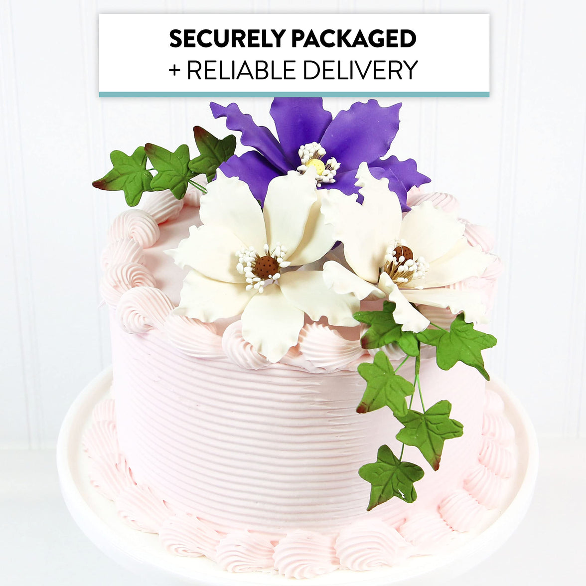 Clematis Gum Paste Sugar Cake Flowers by Global Sugar Art, White, 3 Count