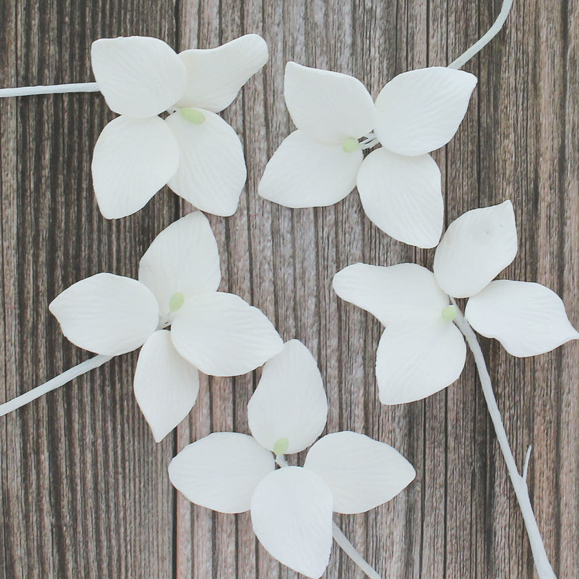 Hydrangea Blossoms, Flat Sugar Flowers by Global Sugar Art, 24 Count White