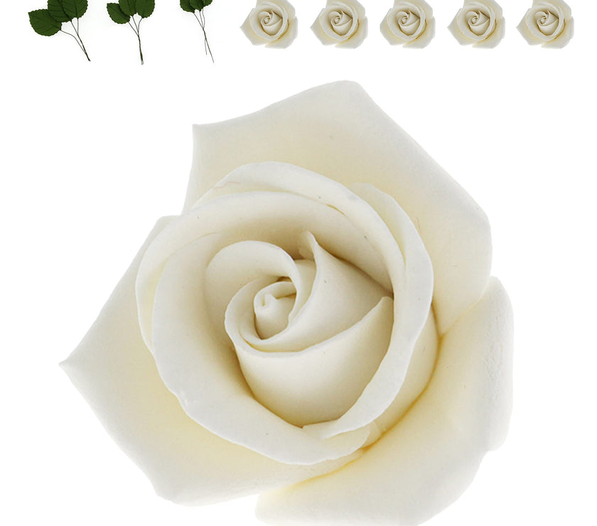 Peace Rose Sugar Flowers with Leaves, Cake Decorating Kit, by Global Sugar Art, Medium, White