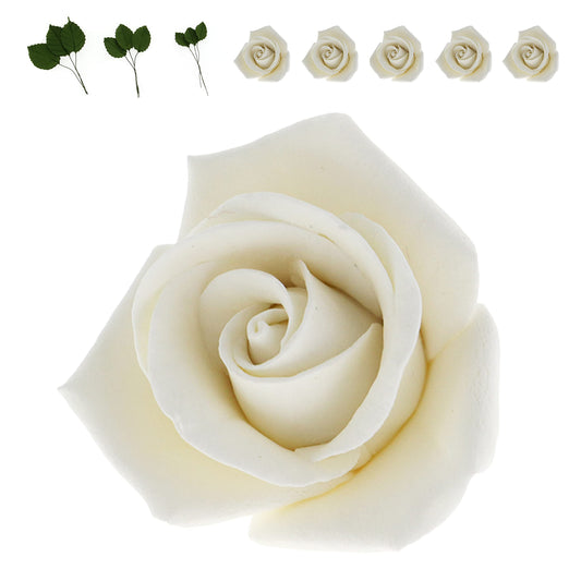White Peace Rose with Leaves Kit, Medium (2-inch)