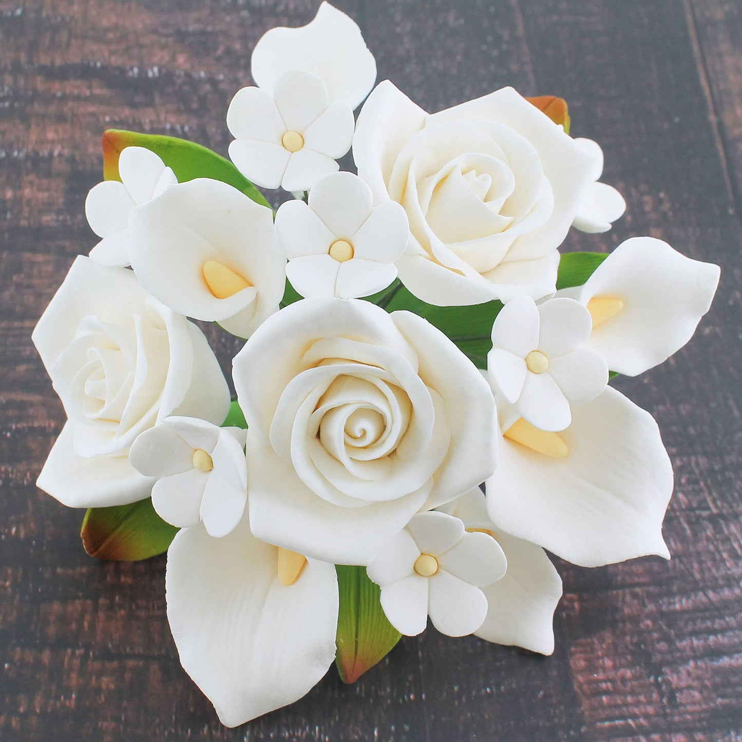 White Calla Lily and Rose Bouquet for Wedding Cakes, 1 Count
