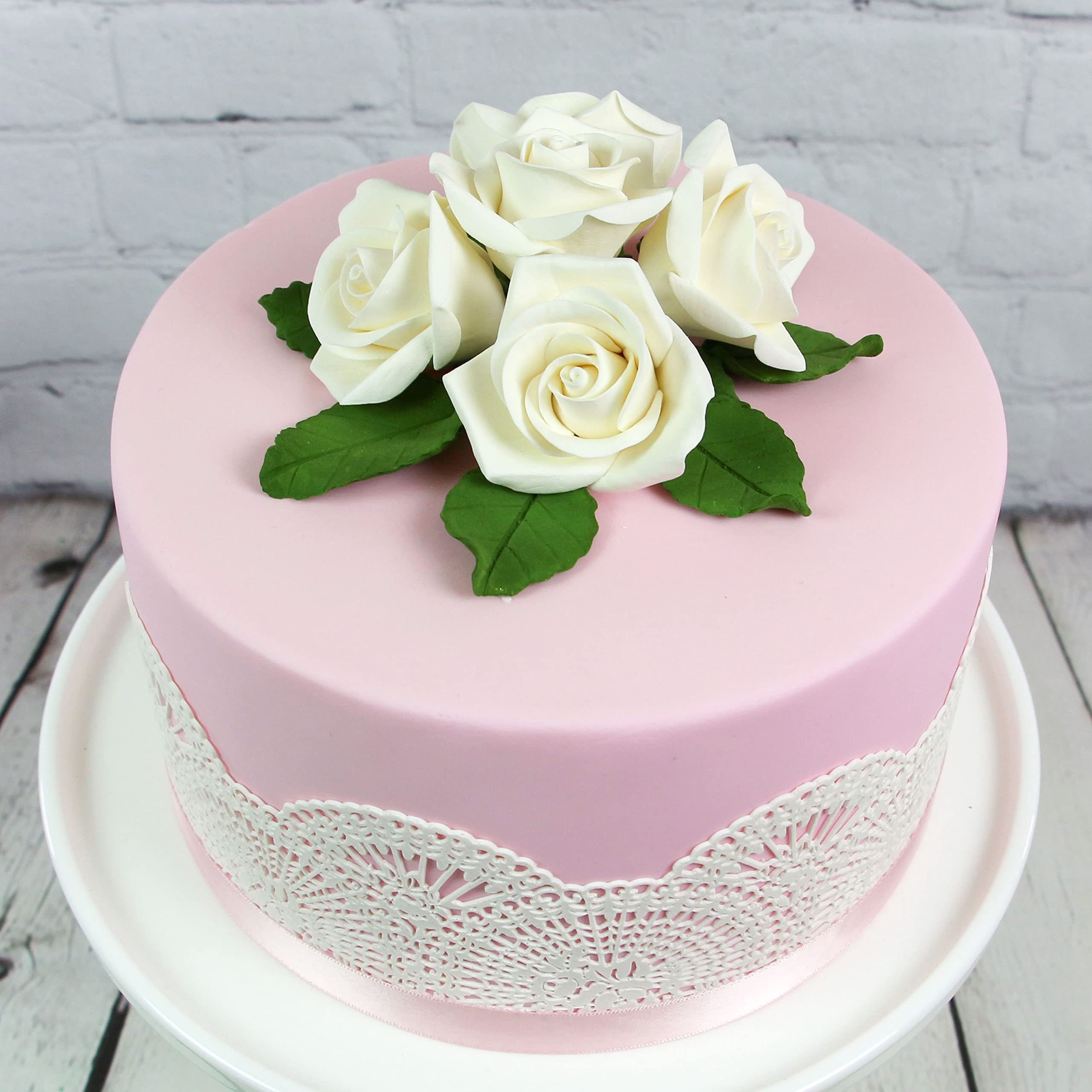 Peace Rose Sugar Flowers for Cake Decorating, by Global Sugar Art, Medium, White