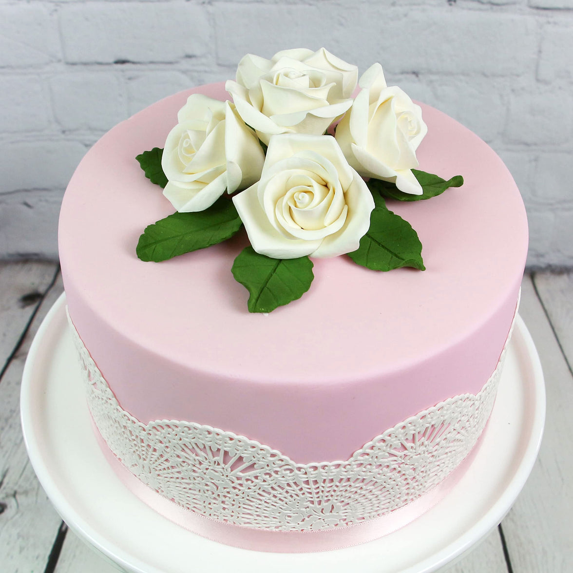 Peace Rose Sugar Flowers for Cake Decorating, by Global Sugar Art, Medium, White