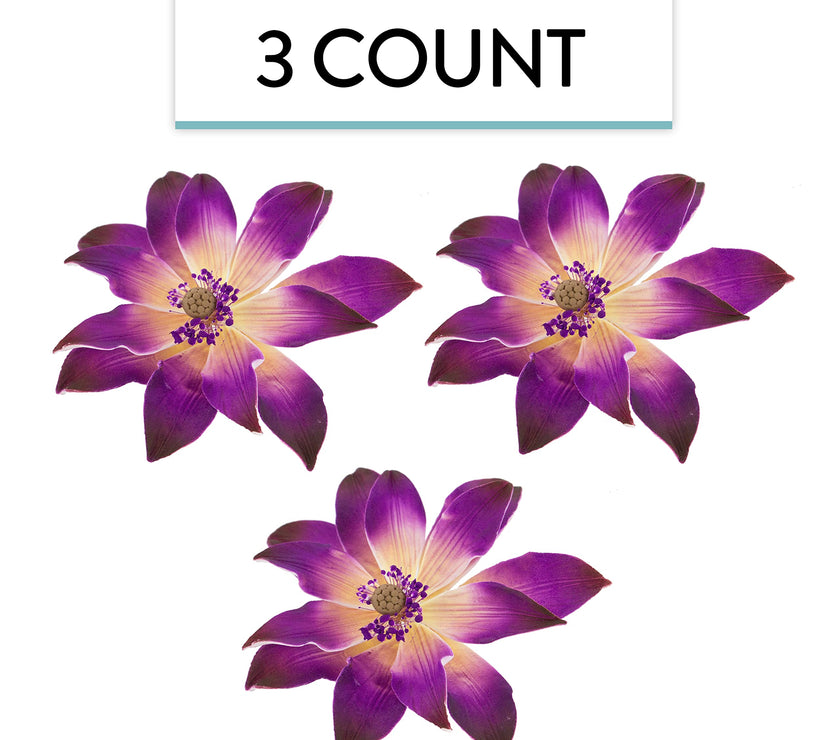 Tranquil Water Flowers, Decorative Sugar Cake Flowers by Global Sugar Art, 3 Count, Purple