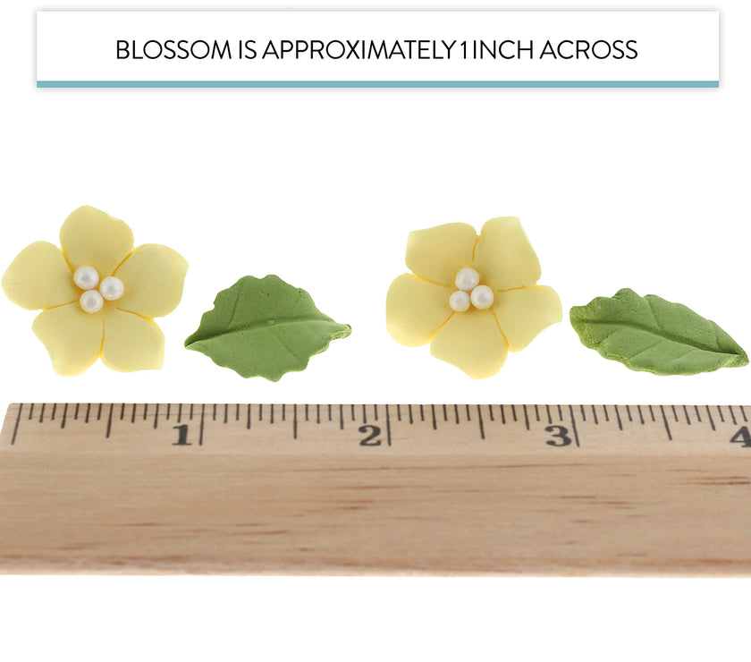 Flower Blossoms with Leaves, Edible Sugar Flowers for Cakes & Cupcakes, by Global Sugar Art, Yellow