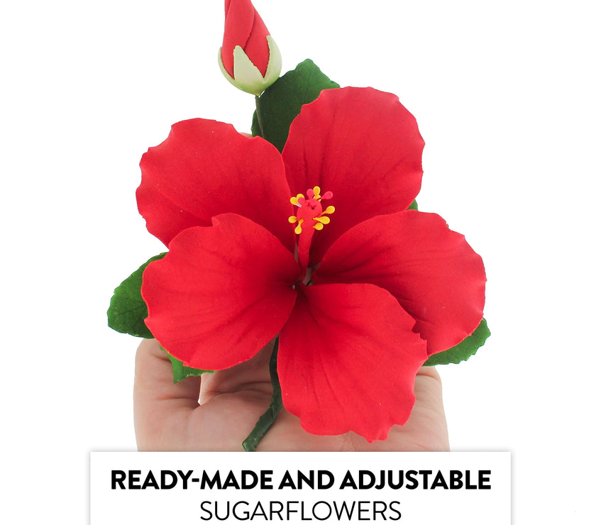 Tropical Hibiscus Sugar Cake Flower Spray by Global Sugar Art, Red