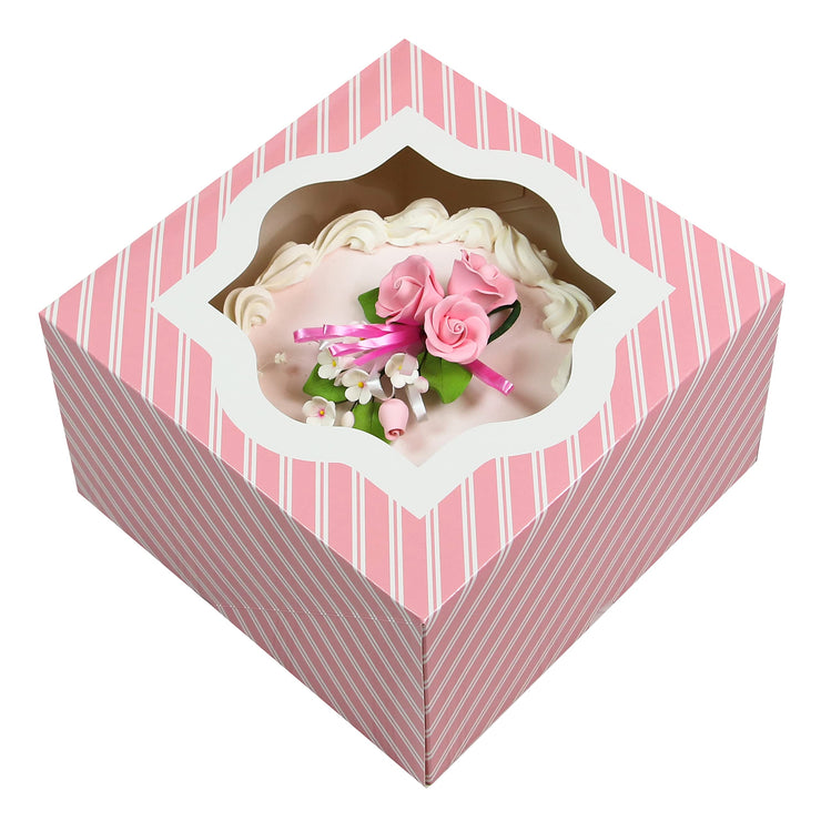 Global Sugar Art Auto-Popup Extra Deep Square Cake Box with Window, 12 x 12 x 6 Inches