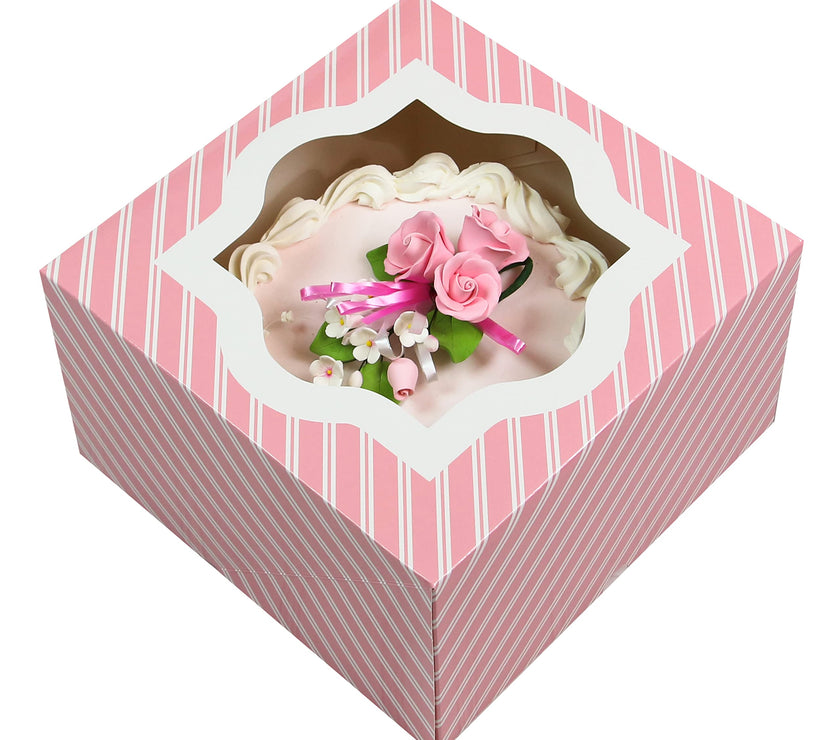 Global Sugar Art Auto-Popup Extra Deep Square Cake Box with Window, 12 x 12 x 6 Inches