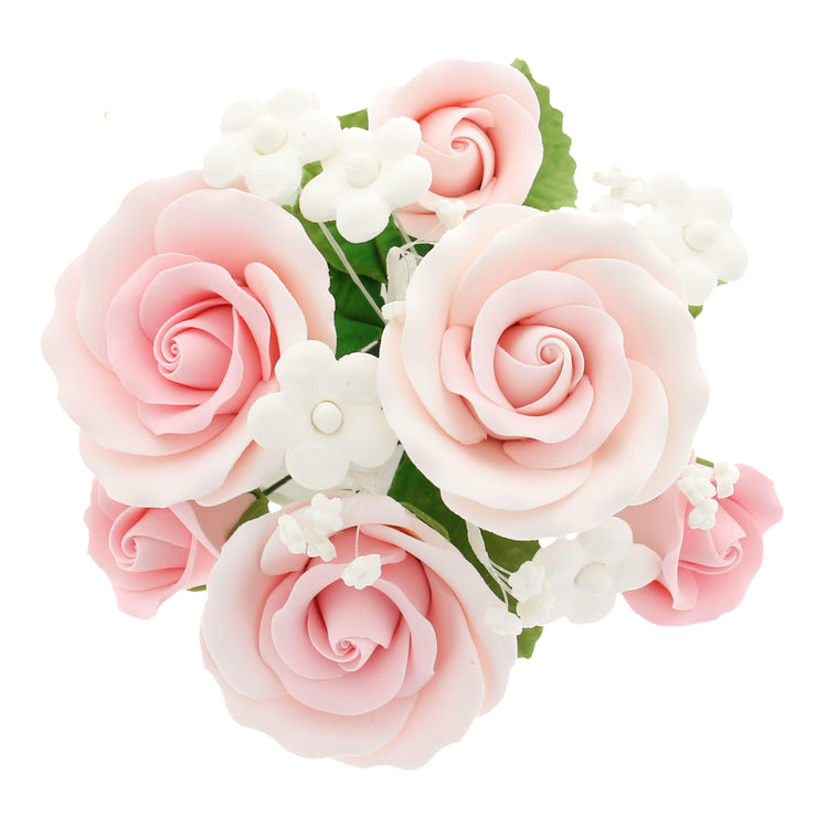 Rose Bouquet Cake Decoration, Elegant Garden Rose Cake Topper, by Global Sugar Art, Pink