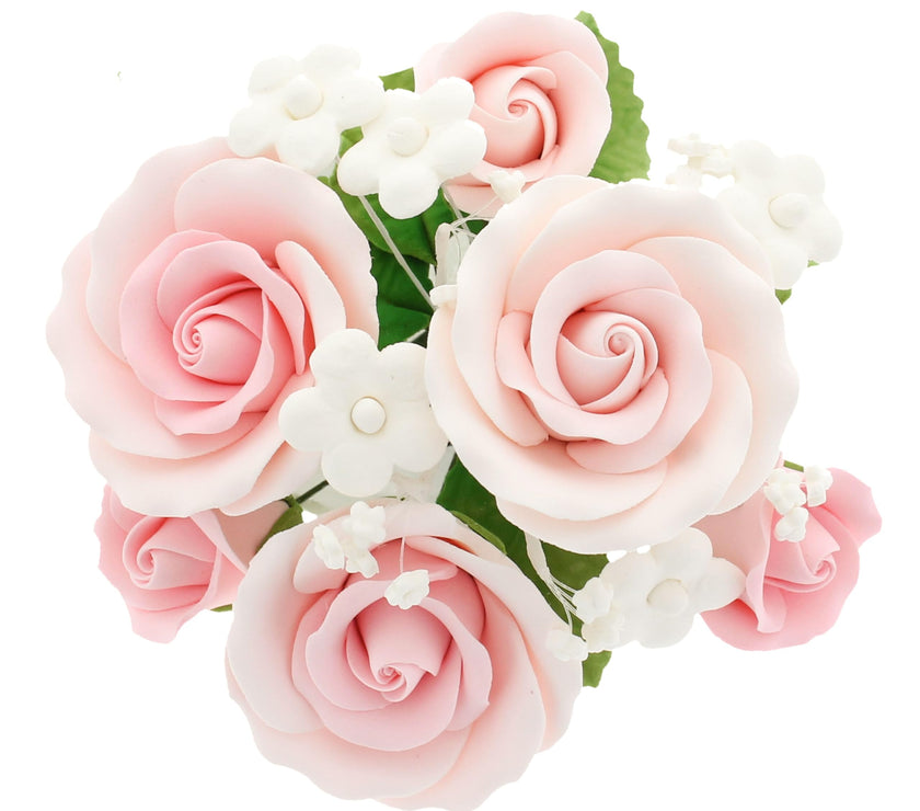 Rose Bouquet Cake Decoration, Elegant Garden Rose Cake Topper, by Global Sugar Art, Pink