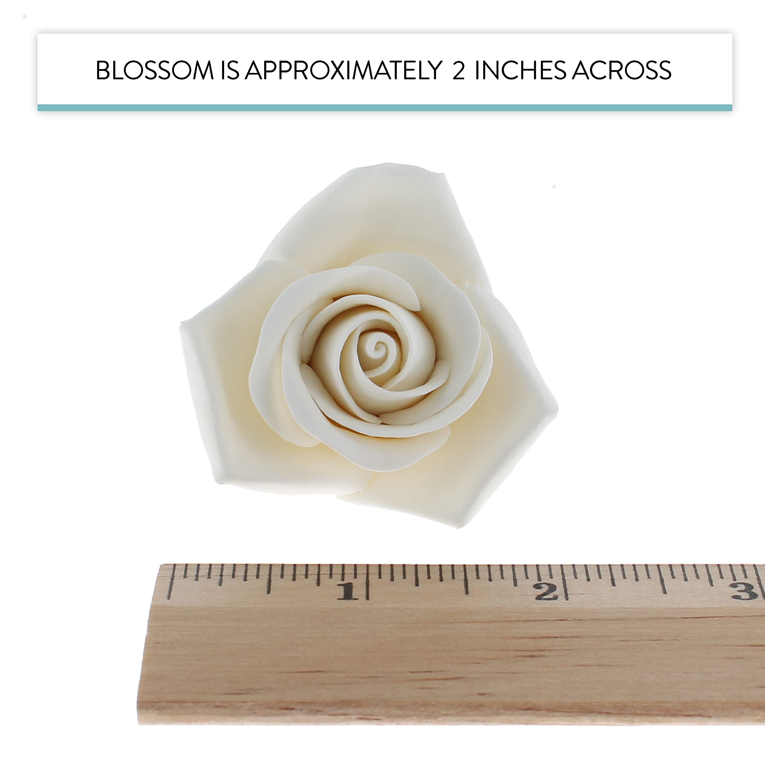 Peace Rose Sugar Flowers with Leaves, Cake Decorating Kit, by Global Sugar Art, Medium, White