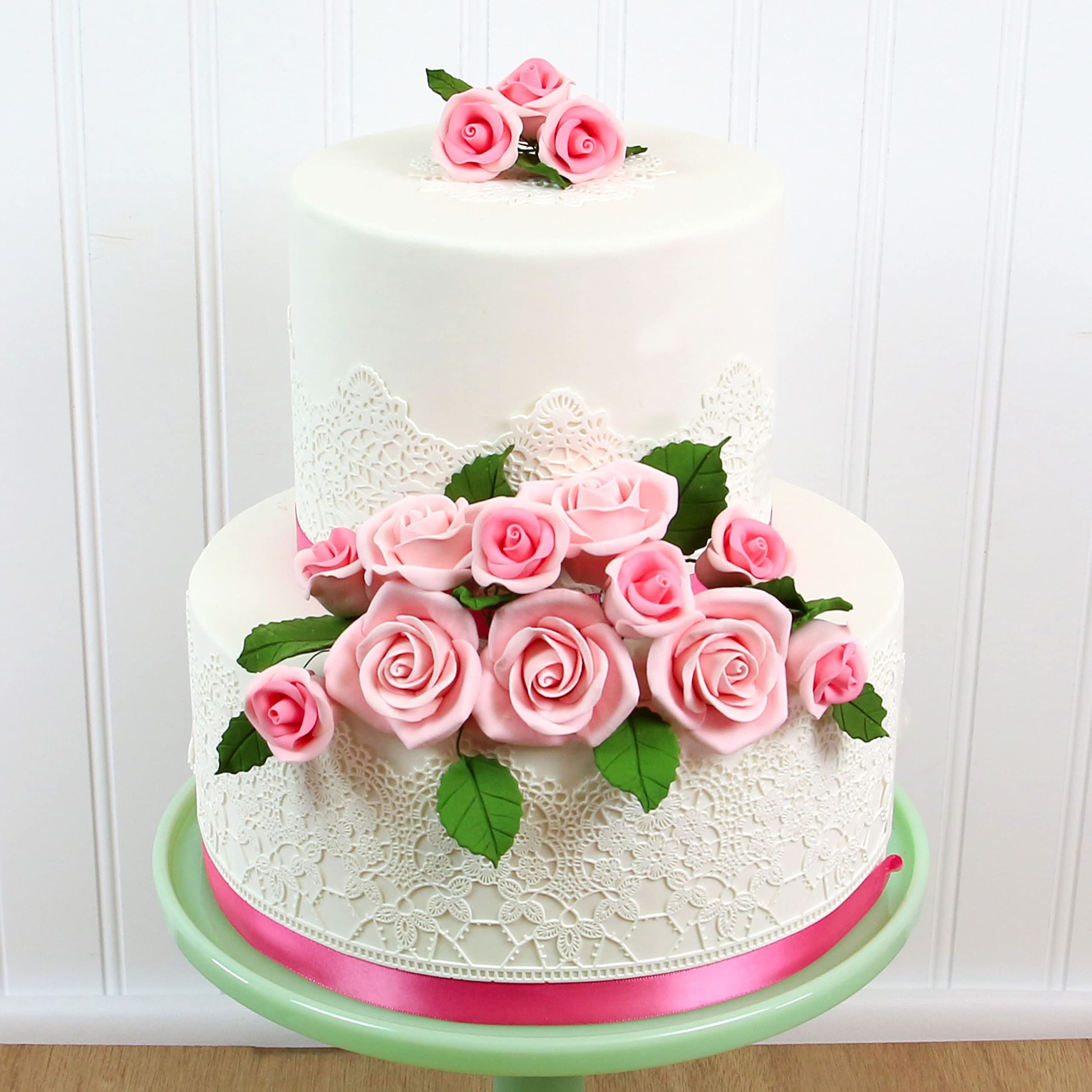 Peace Rose Sugar Flowers for Cake Decorating, by Global Sugar Art, Medium, Pink