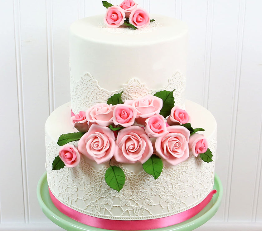 Peace Rose Sugar Flowers for Cake Decorating, by Global Sugar Art, Medium, Pink
