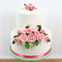 Peace Rose Sugar Flowers for Cake Decorating, by Global Sugar Art, Medium, Pink