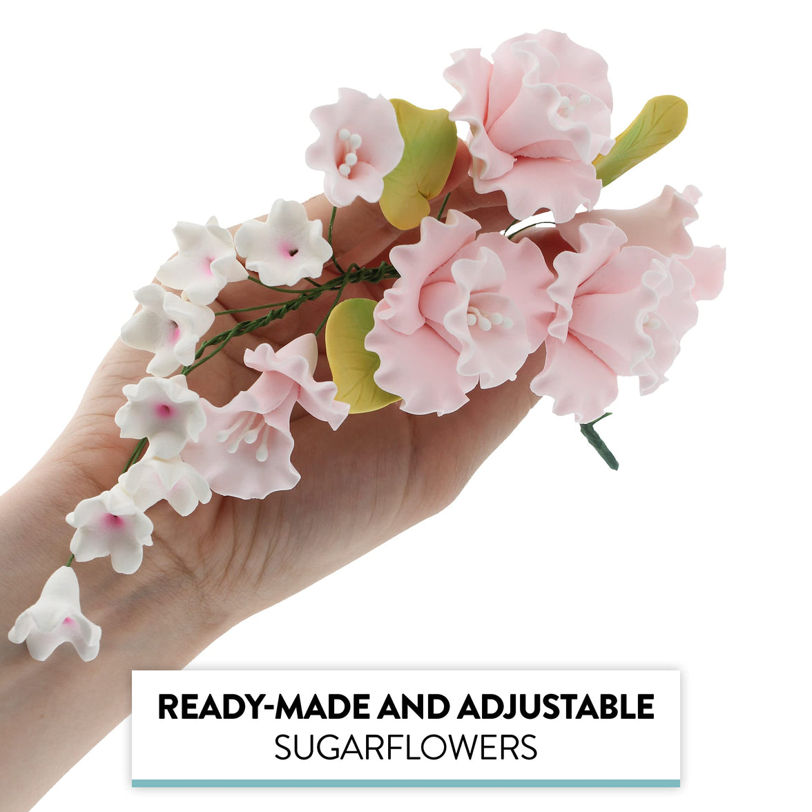 Flower Blossom Spray, Gum Paste Sugar Flowers for Cake Decorating, White Cherry Blossoms with Leaves