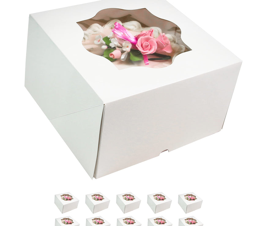 Global Sugar Art Auto-Popup Deep Square Cake Box with Window, 8 x 8 x 5 Inches