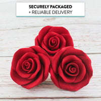 Classic Tea Rose Sugar Cake Flowers, by Global Sugar Art, Wired, Red with Green Calyx, Smedium