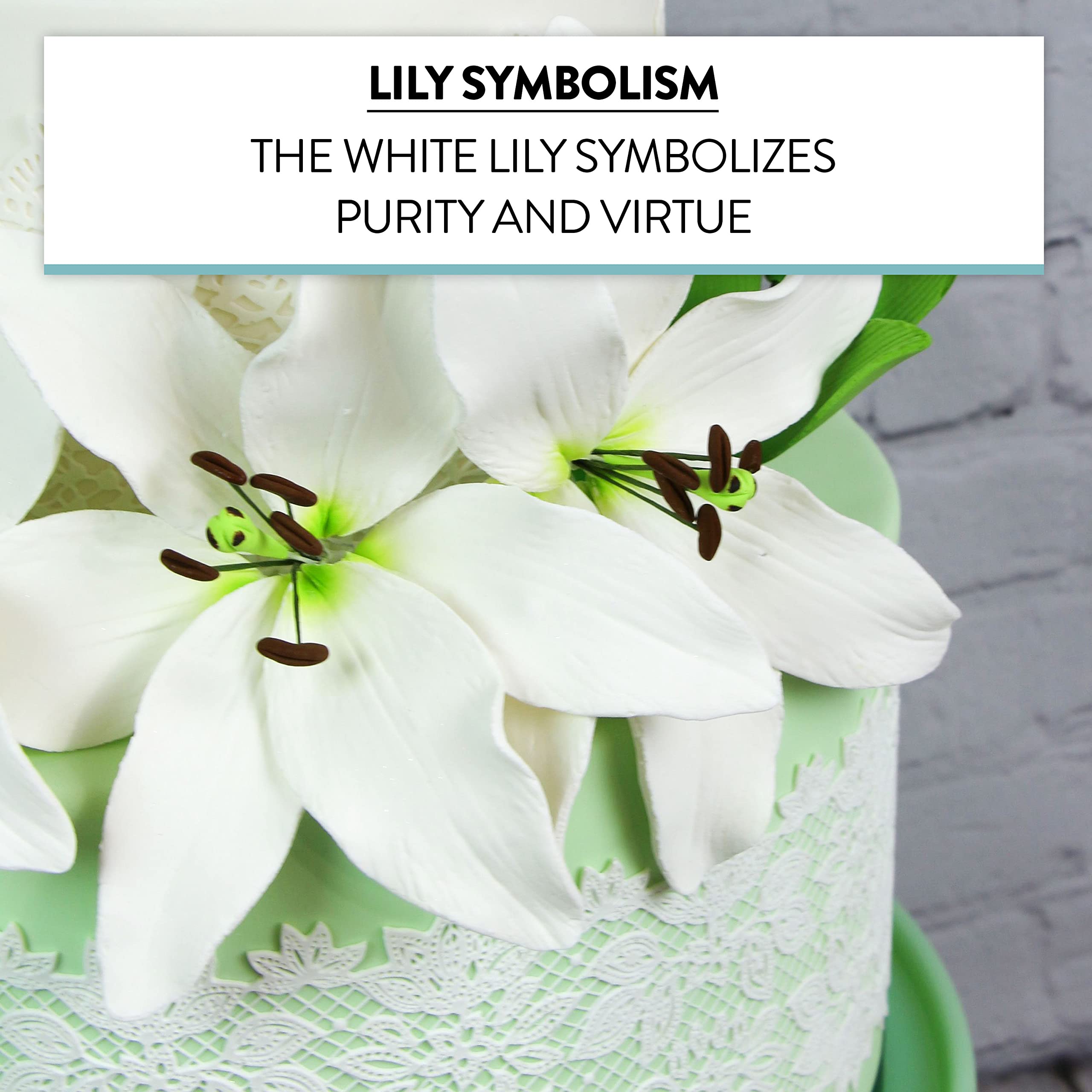 Easter Lily Sugar Flowers, Longiflorum Lilies with Leaf Sprays, by Global Sugar Art, White, 3 Count