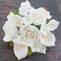 Wedding Cake Topper, White Calla Lily and Rose Bouquet, by Global Sugar Art