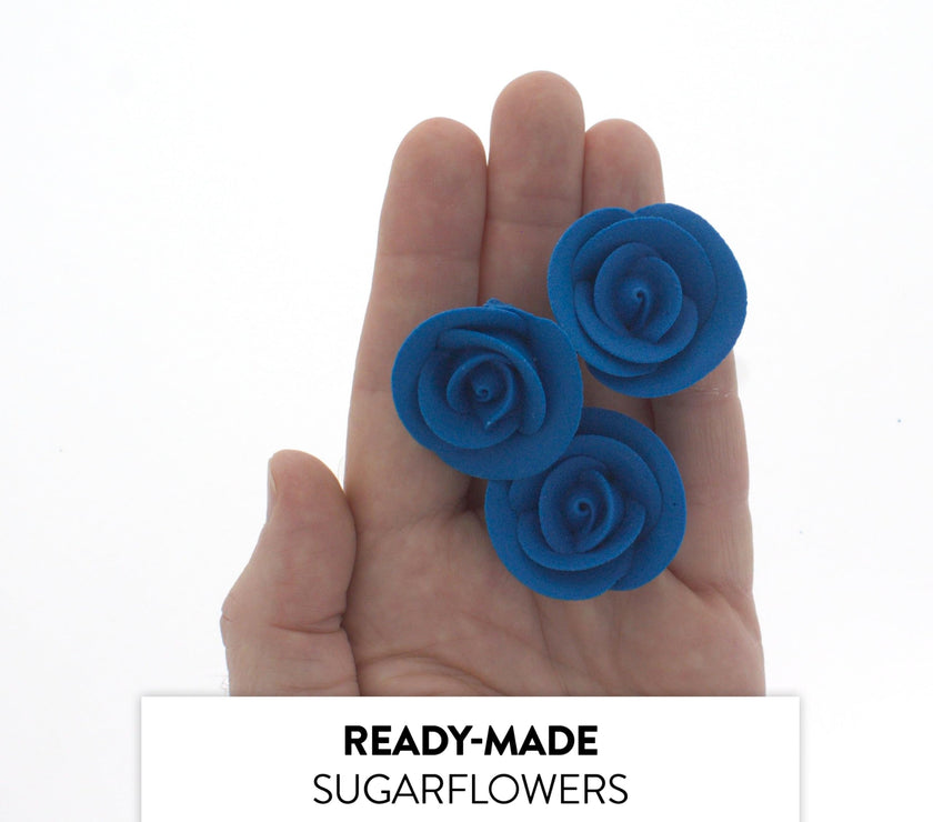 Premium Edible Roses for Cakes and Cupcakes, Sweet Royal Icing Roses, by Global Sugar Art, Royal Blue