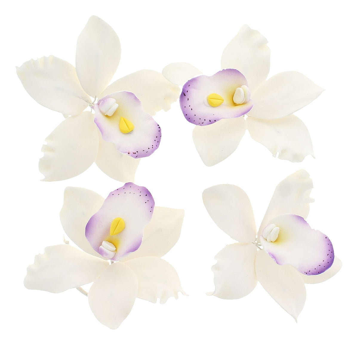 Orchid Sugar Cake Flowers, Pearly Orchids, by Global Sugar Art, Large, White with Purple, 4 Count