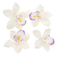 Orchid Sugar Cake Flowers, Pearly Orchids, by Global Sugar Art, Large, White with Purple, 4 Count