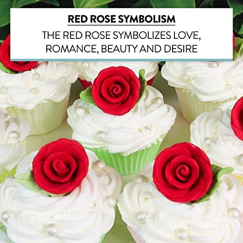 Premium Edible Roses with Leaves, Edible Sugar Cake & Cupcake Flower Kit, by Global Sugar Art, Red