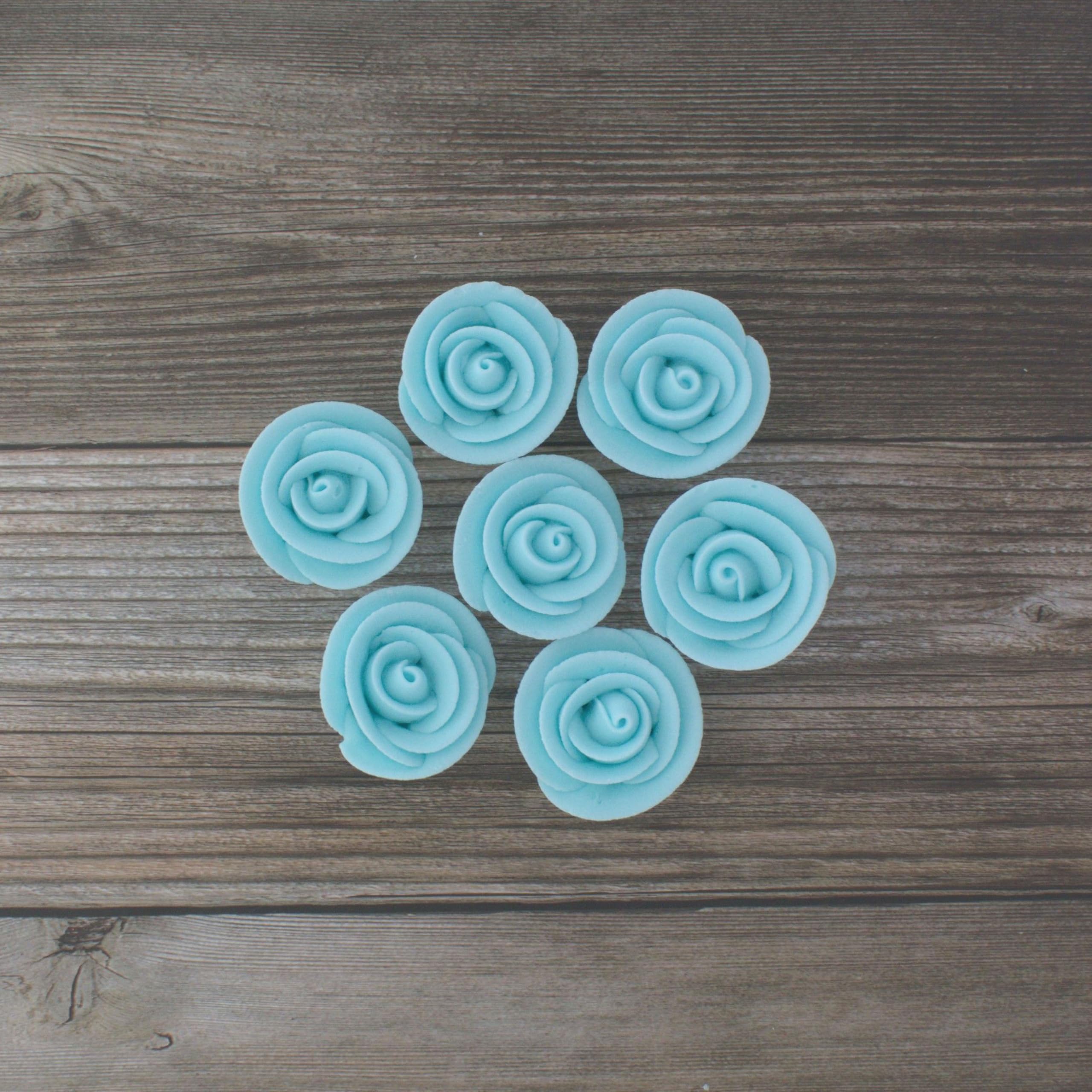 Premium Edible Roses for Cakes and Cupcakes, Sweet Royal Icing Roses, by Global Sugar Art, Light Blue