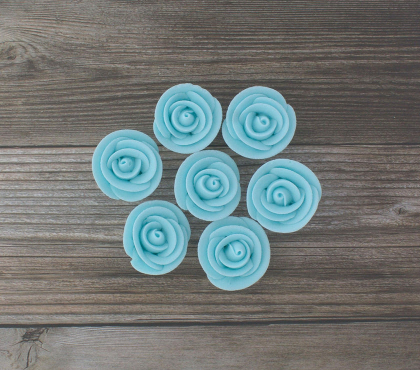 Premium Edible Roses for Cakes and Cupcakes, Sweet Royal Icing Roses, by Global Sugar Art, Light Blue