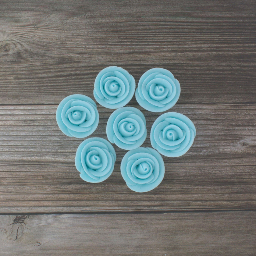 Premium Edible Roses for Cakes and Cupcakes, Sweet Royal Icing Roses, by Global Sugar Art, Light Blue