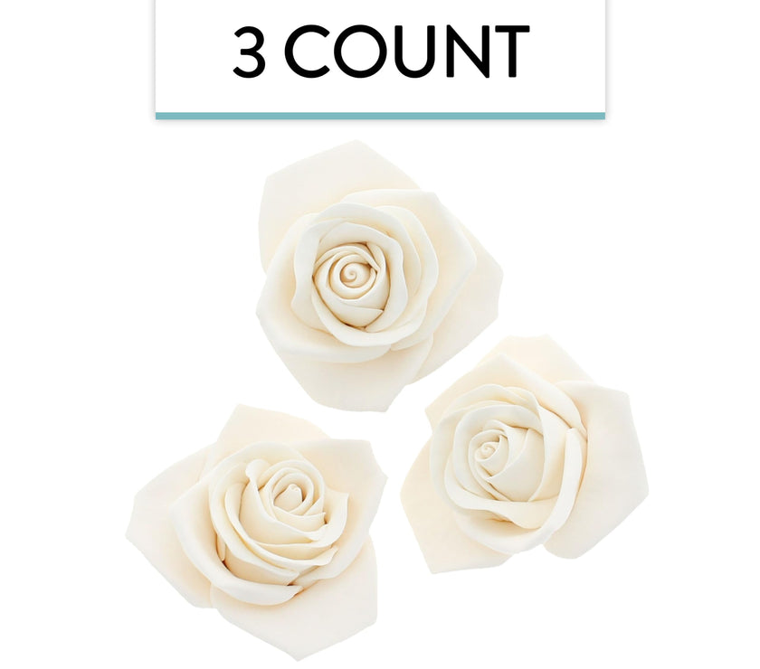 Peace Rose Sugar Flowers for Cake Decorating, by Global Sugar Art, Large, White