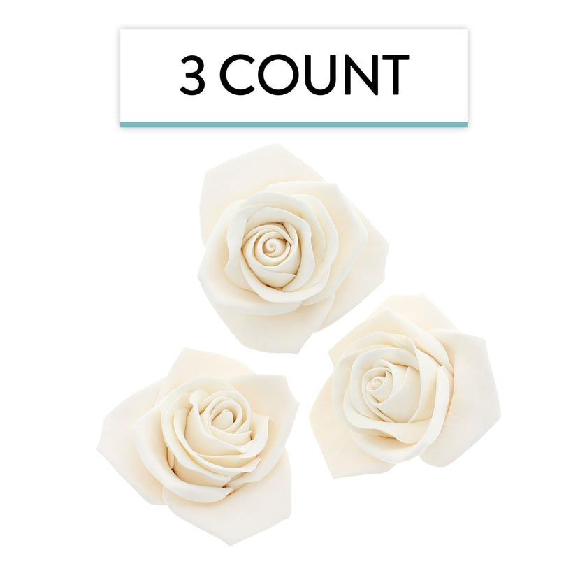 Peace Rose Sugar Flowers for Cake Decorating, by Global Sugar Art, Large, White